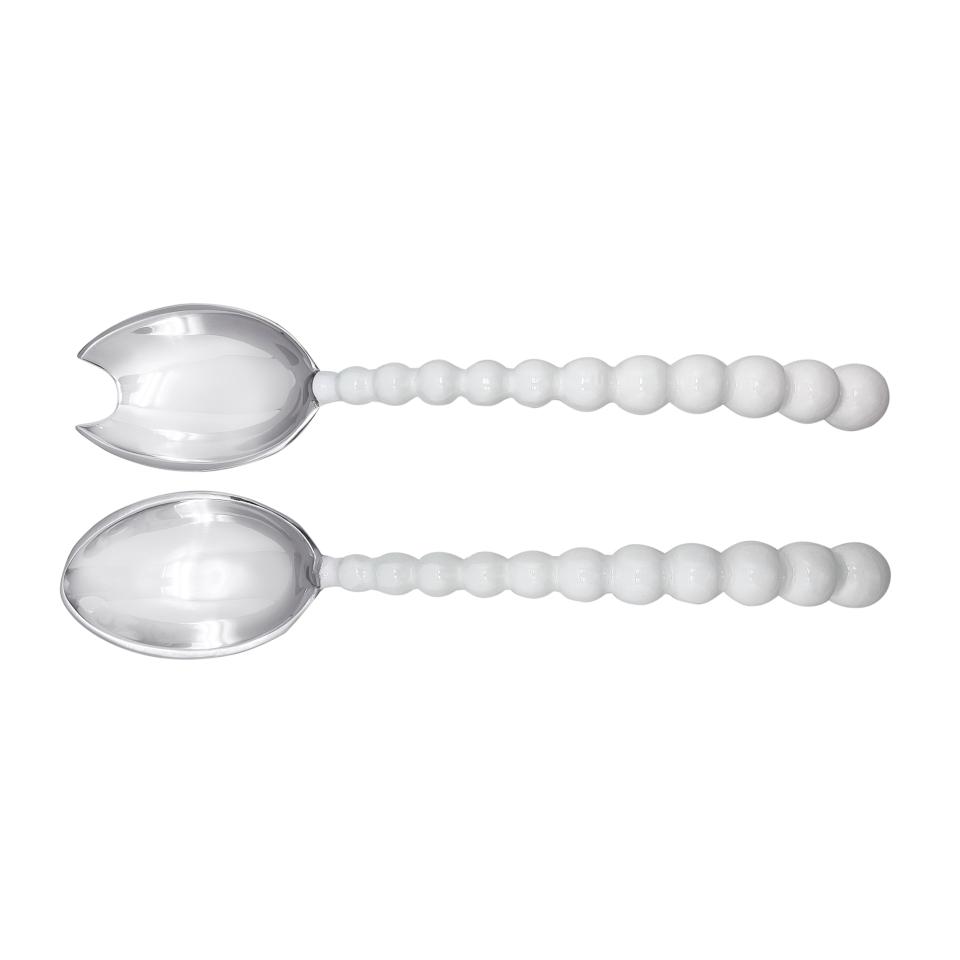 Pearled White Salad Servers, Lg