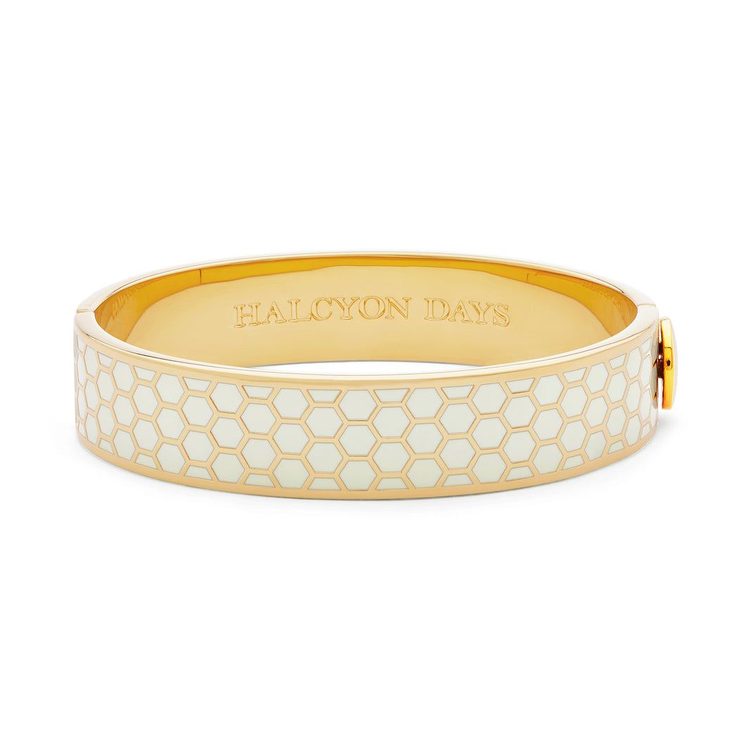 Honeycomb Cream Hinged Bangle, 13mm