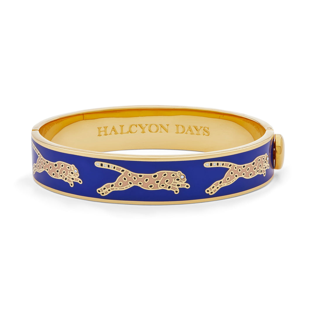 Leopard Cobalt & Gold Hinged Bangle, 13mm