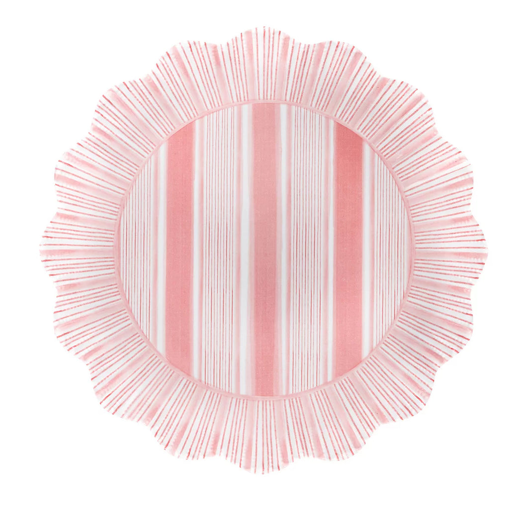 Cabana Stripe Melamine Dinner Plate, Coral