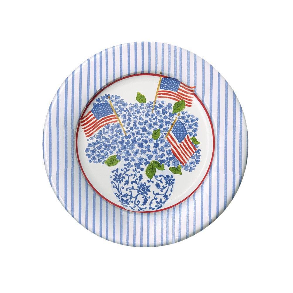 Flags and Hydrangeas Paper Salad & Dessert Plates- 8 Per Package