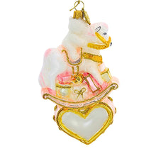 Load image into Gallery viewer, Rocking Horse on Heart (Baby&#39;s First Christmas) Ornament, Pink
