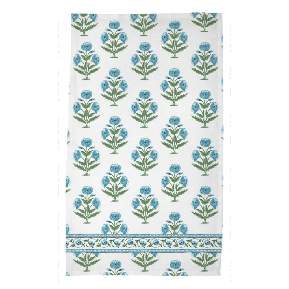 Mughal Blooms Poly Twill Tea Towel, Blue