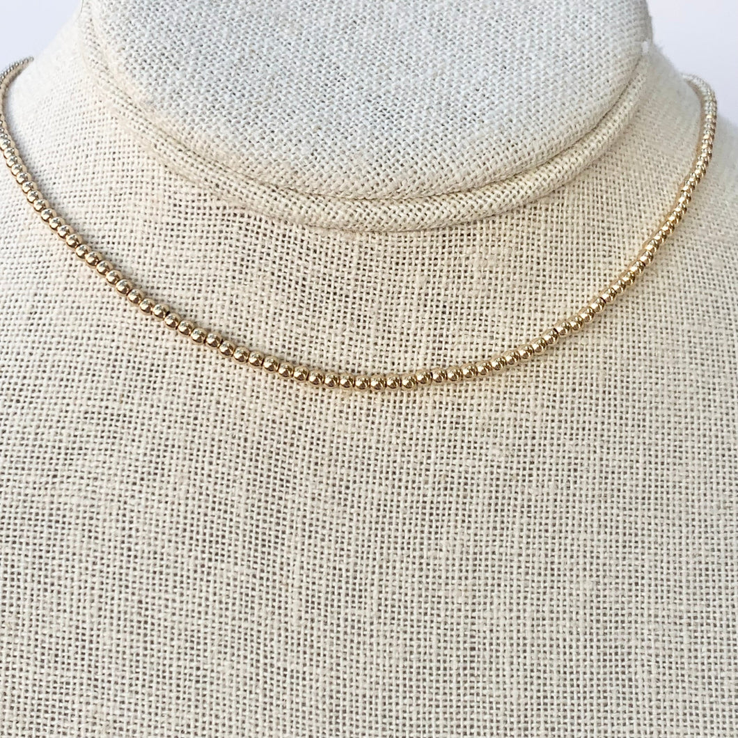 Gold Bead Necklace, 2.5 mm