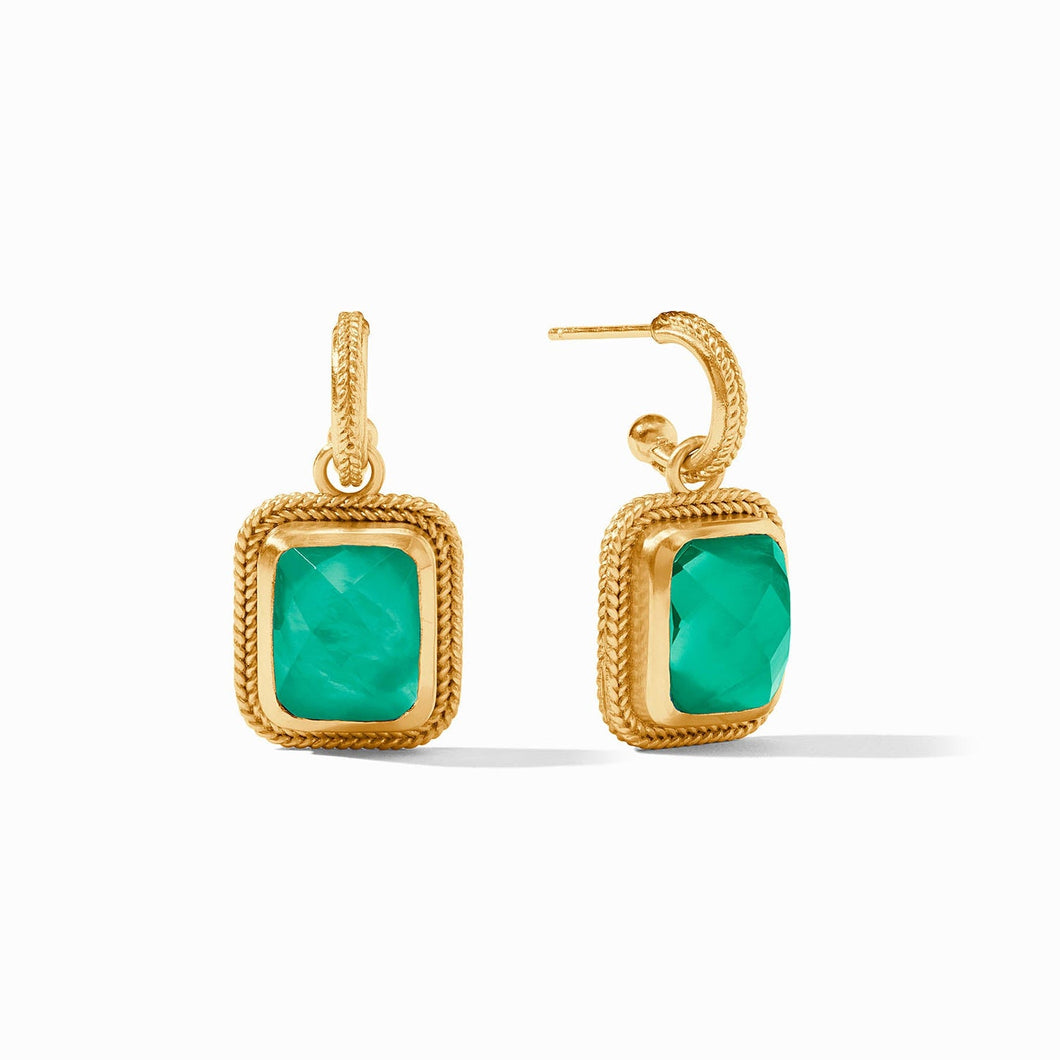 Cheval Hoop & Charm Earring, Iridescent Emerald Green