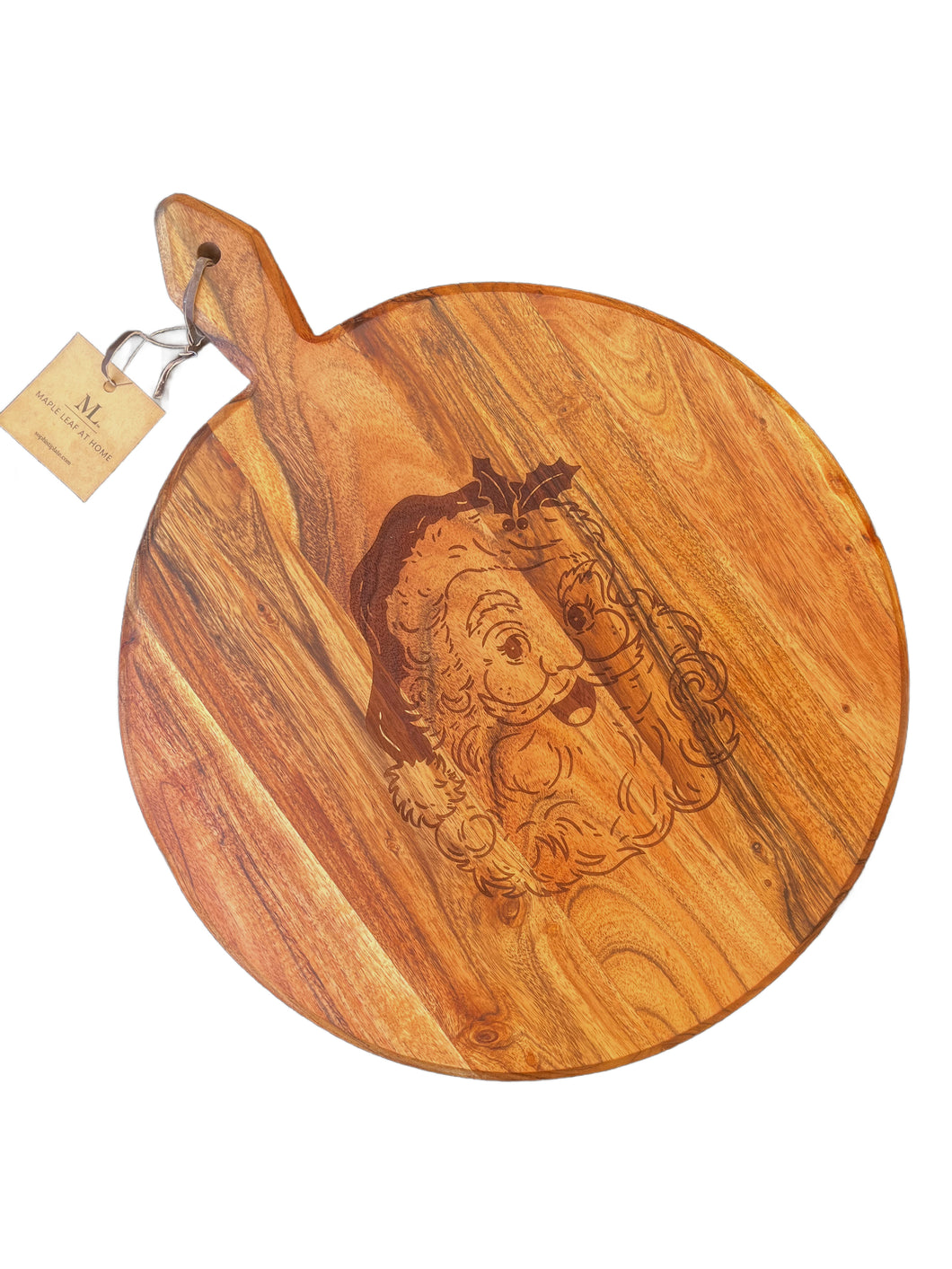 Round Acacia Heirloom Board with Handle & Gold Spreader | Santa Claus, 20x16