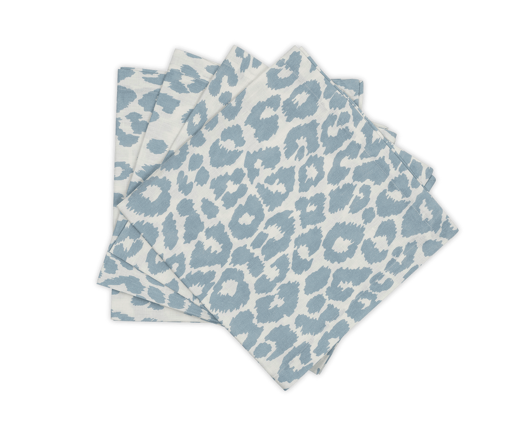 Schumacher Iconic Leopard Napkin, Sky, Set of 4