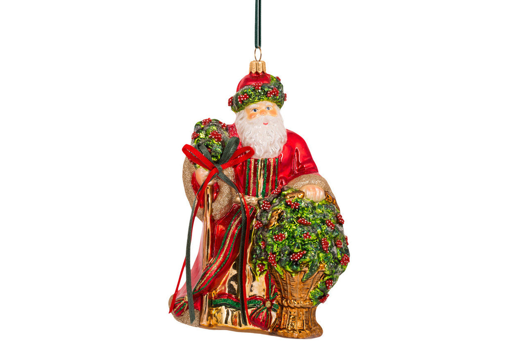 Holly Berry Santa Ornament