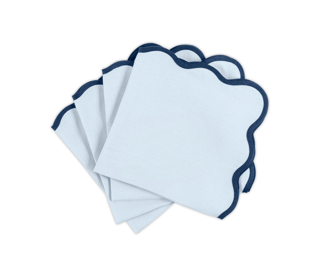 Scallop Edge Napkin, Ice Blue/Navy, Set of 4