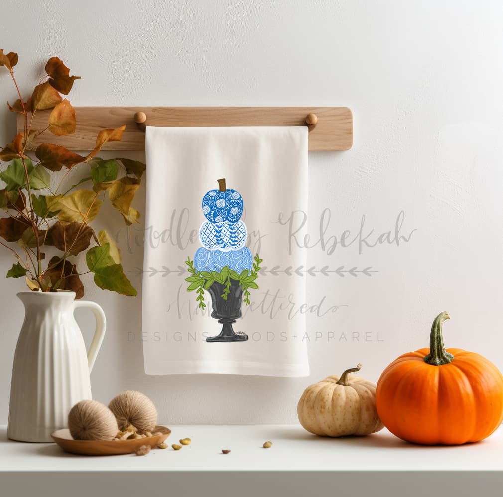 Chinoiserie Pumpkin Stacked Topiary Tea Towel