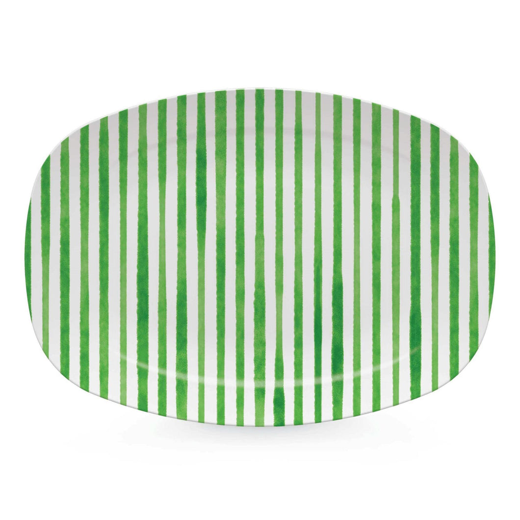 Dark Green Simple Stripes Platter