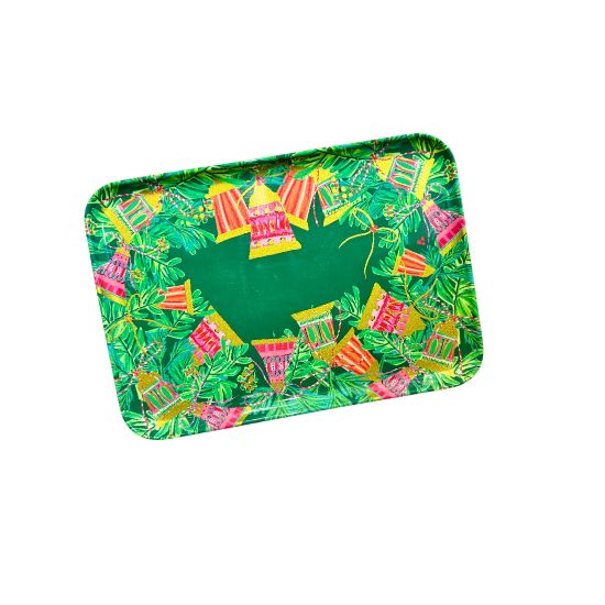 Christmas Bells Rectangular Tray, Green Melamine | 9