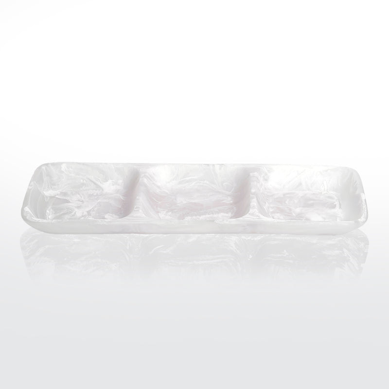 Resin 3-Part Tray, White Swirl