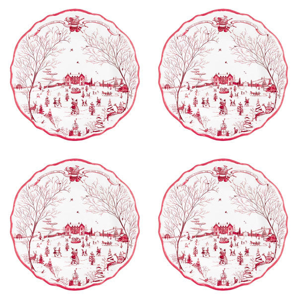 Country Estate Winter Frolic Ruby Melamine Dinner Plate, Set of 4