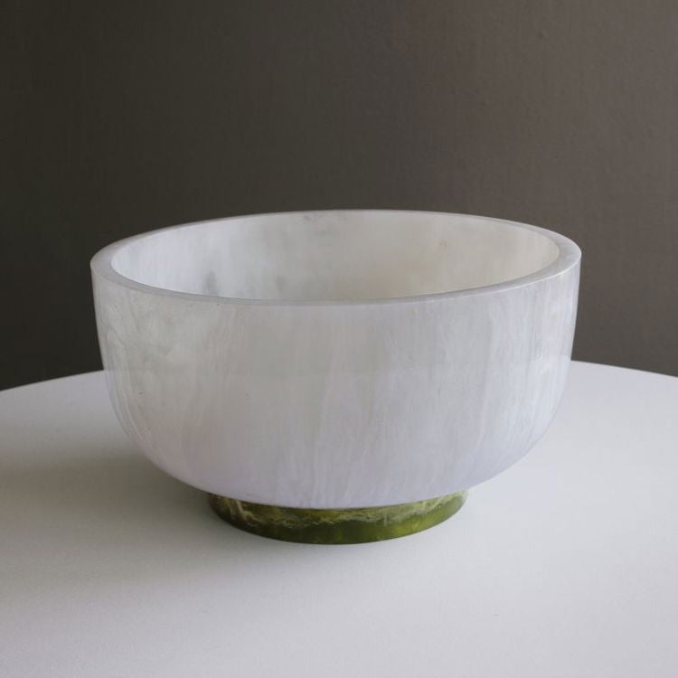 RESIN Rio Large Bowl with Base, White & Green