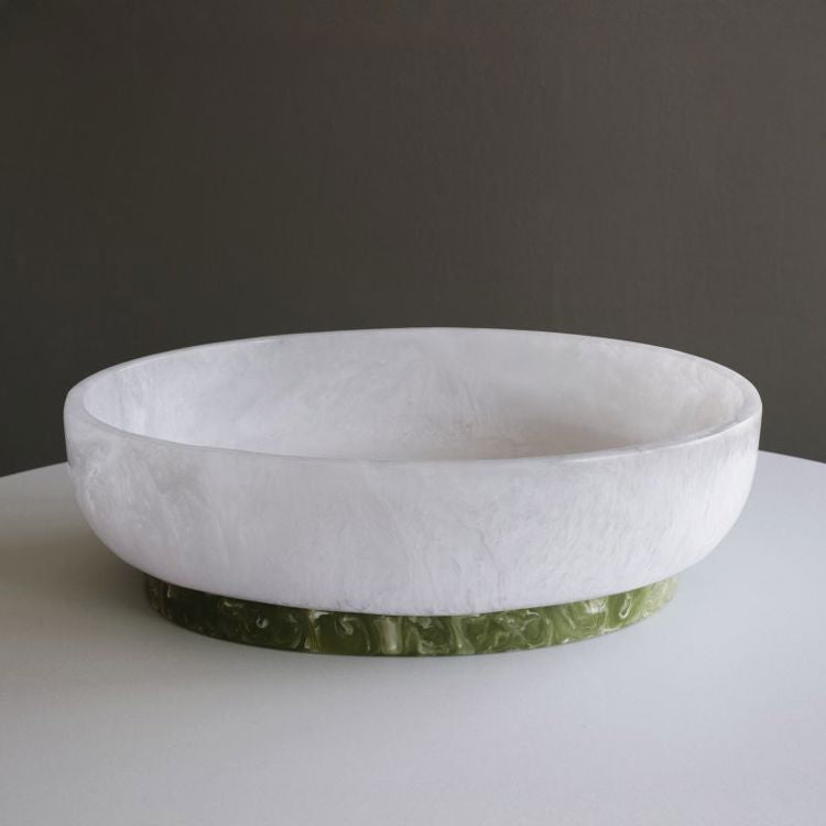 RESIN Rio Large Oval Bowl with Base, White & Green