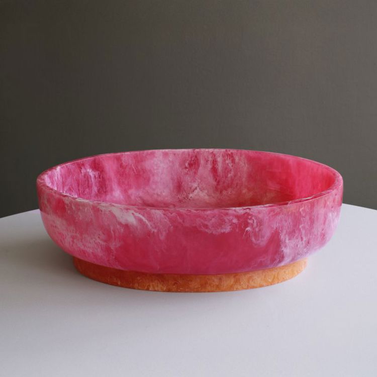 RESIN Rio Large Oval Bowl with Base, Pink & Orange