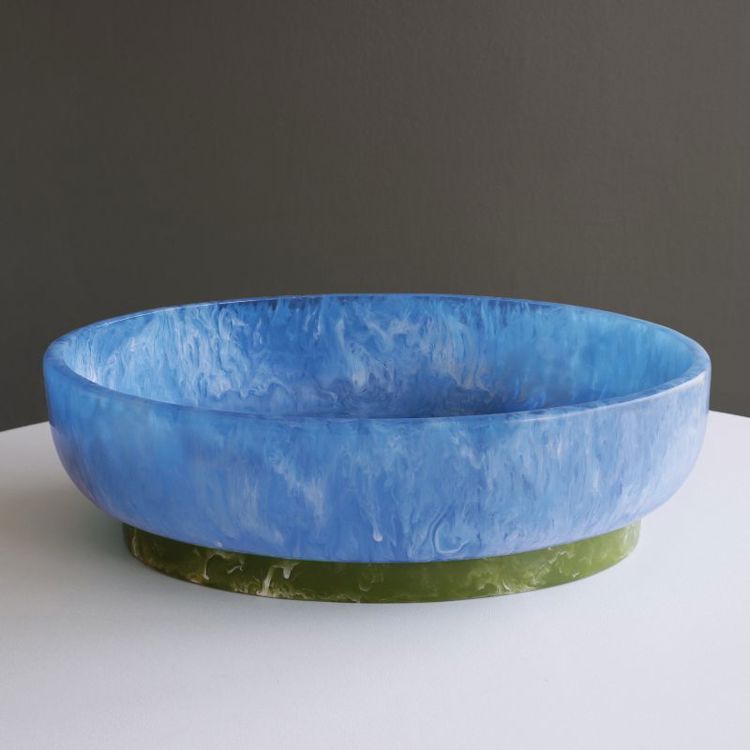 RESIN Rio Large Oval Bowl with Base, Blue & Green