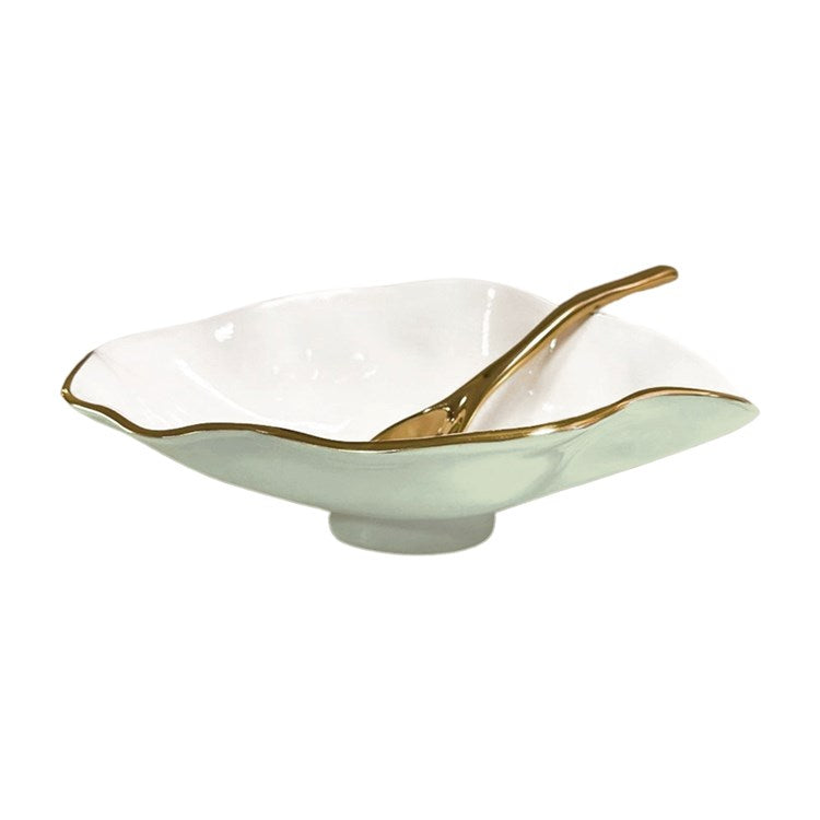 ENCANTO Claire Small Oval Bowl with Spoon, Pistachio & White