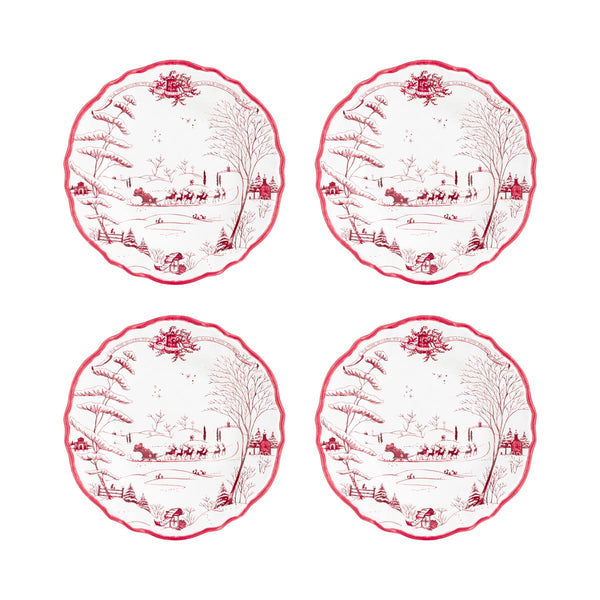 Country Estate Winter Frolic Ruby Melamine Dessert/Salad Plate, Set of 4