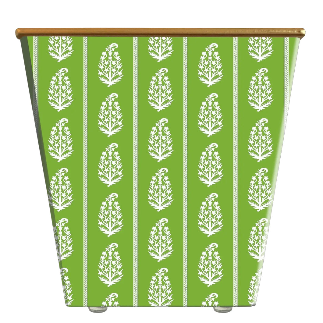 WH Hostess Leaf Stripe Cachepot Candle, Greenery