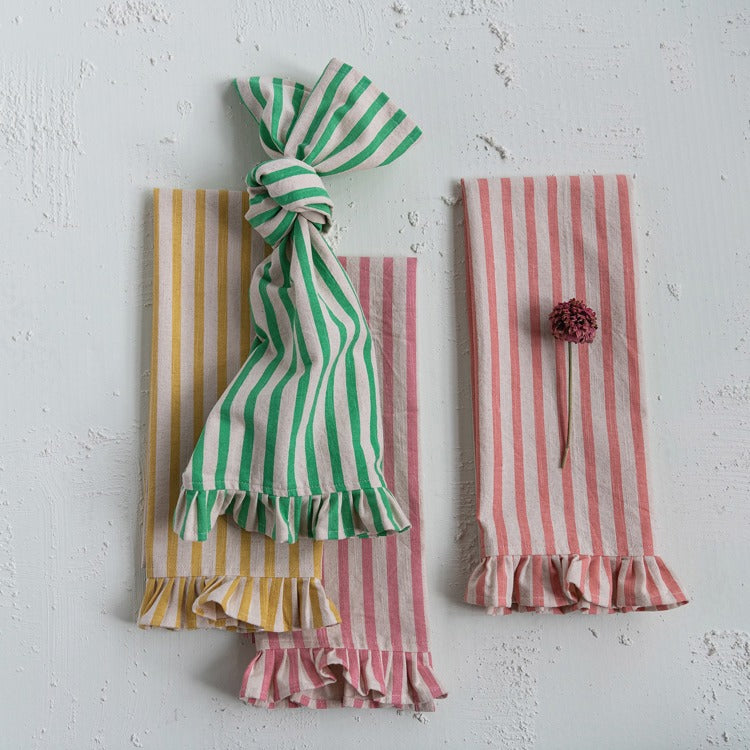 Striped Cotton Printed Tea Towel, Pink