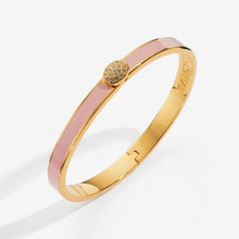 Load image into Gallery viewer, Skinny Pave Button Pink &amp; Gold Bangle, 6mm
