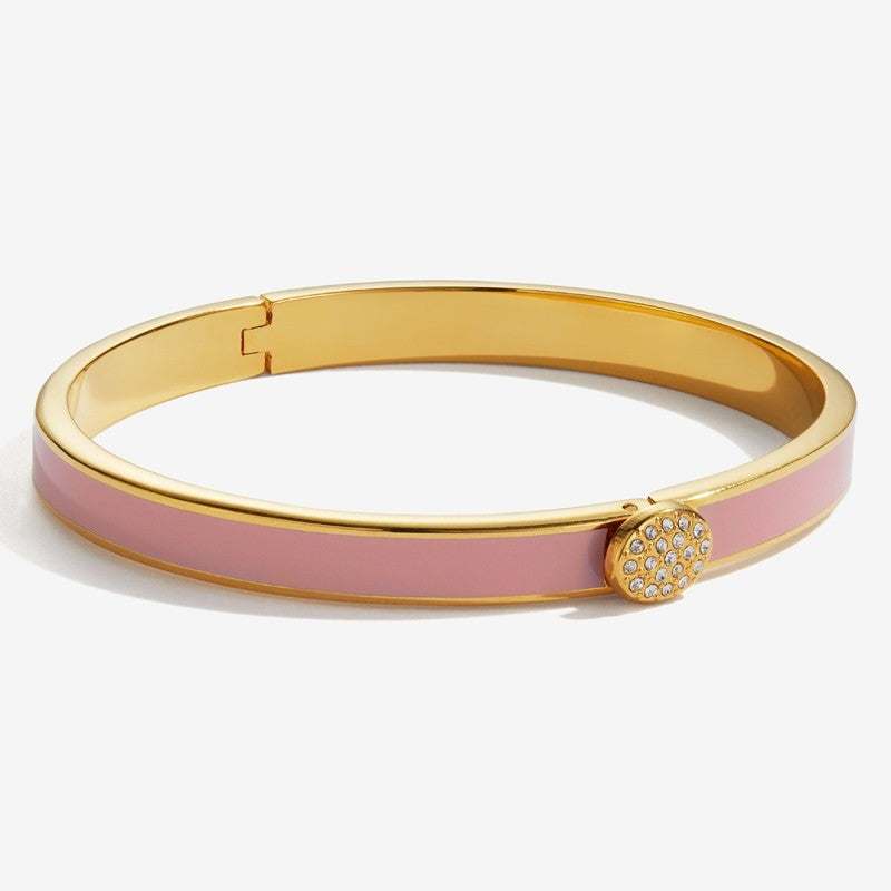 Skinny Pave Button Pink & Gold Bangle, 6mm