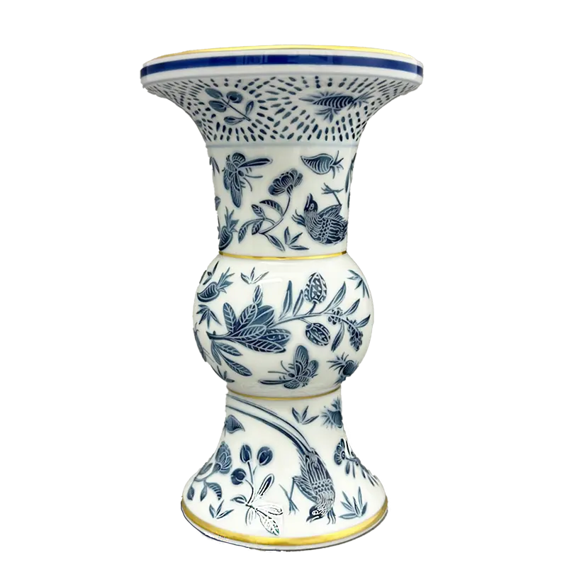 Sacred Bird & Butterfly Blue Shang Vase