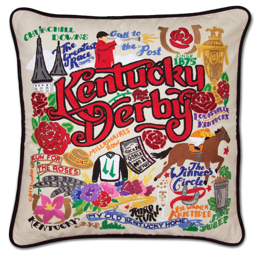 Kentucky Derby Hand-Embroidered Pillow, 20x20