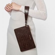 Load image into Gallery viewer, Marni Faux Croc Wristlet Pouch, Chocolate
