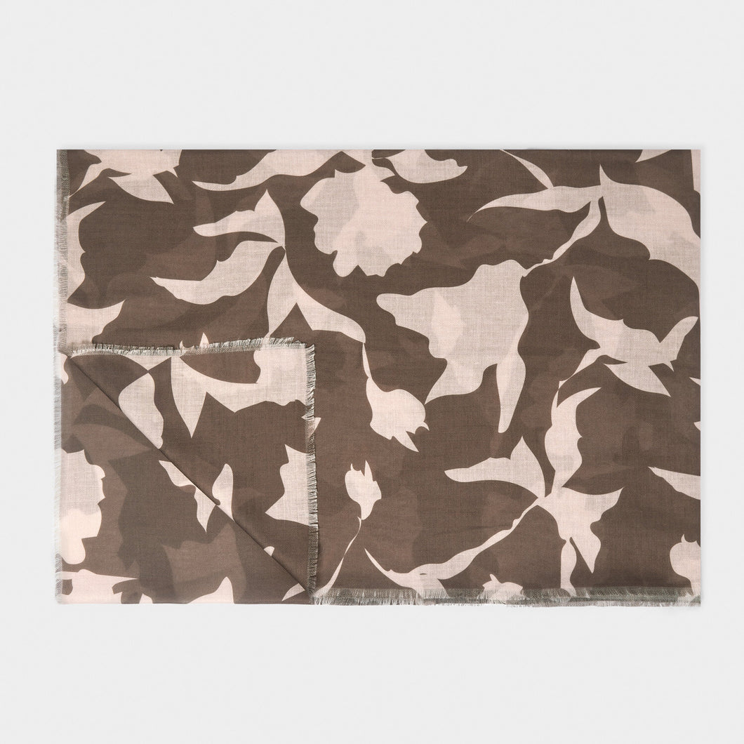 Abstract Floral Printed Scarf, Chocolate