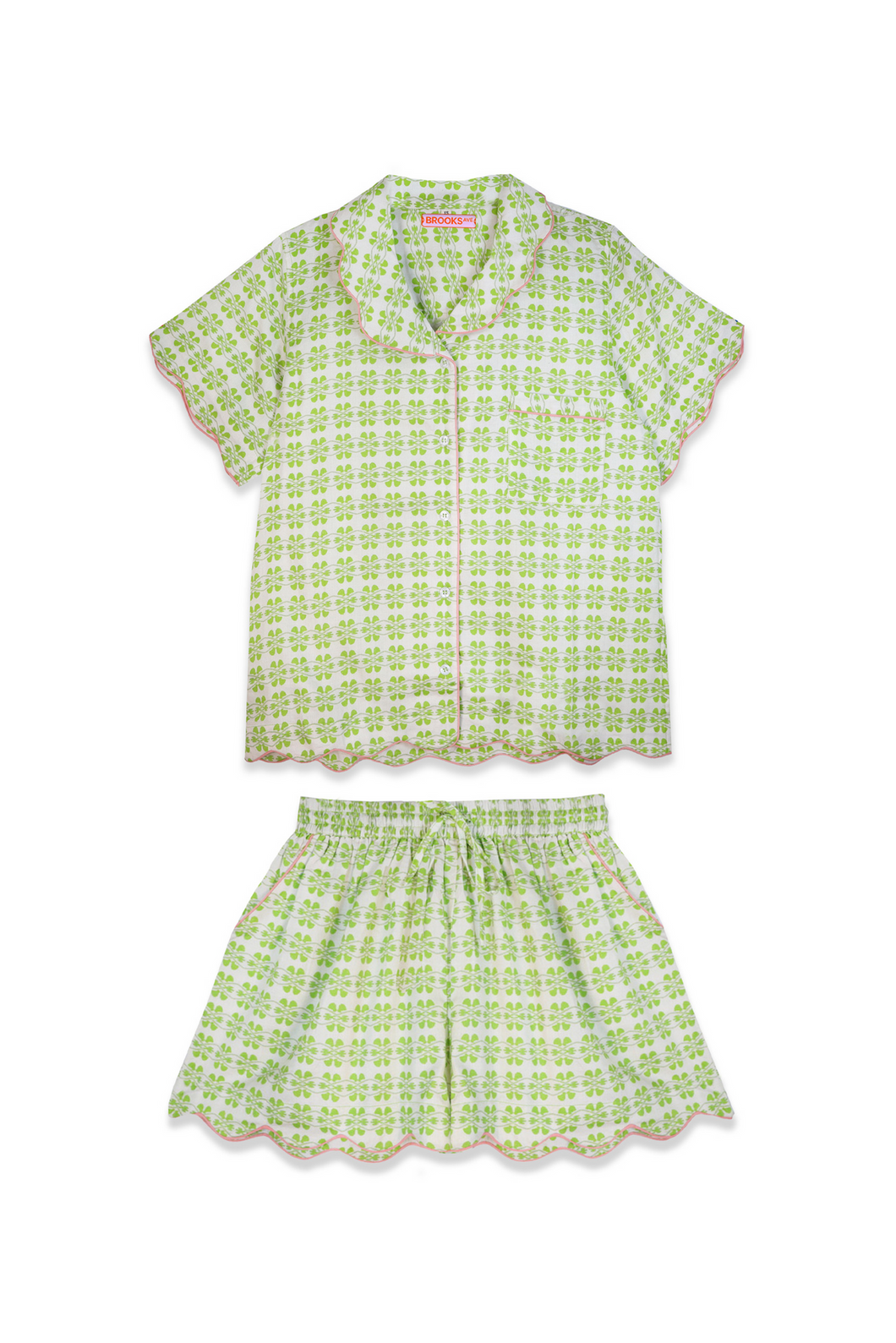 Scalloped Pajama Set Short, Metallics Green