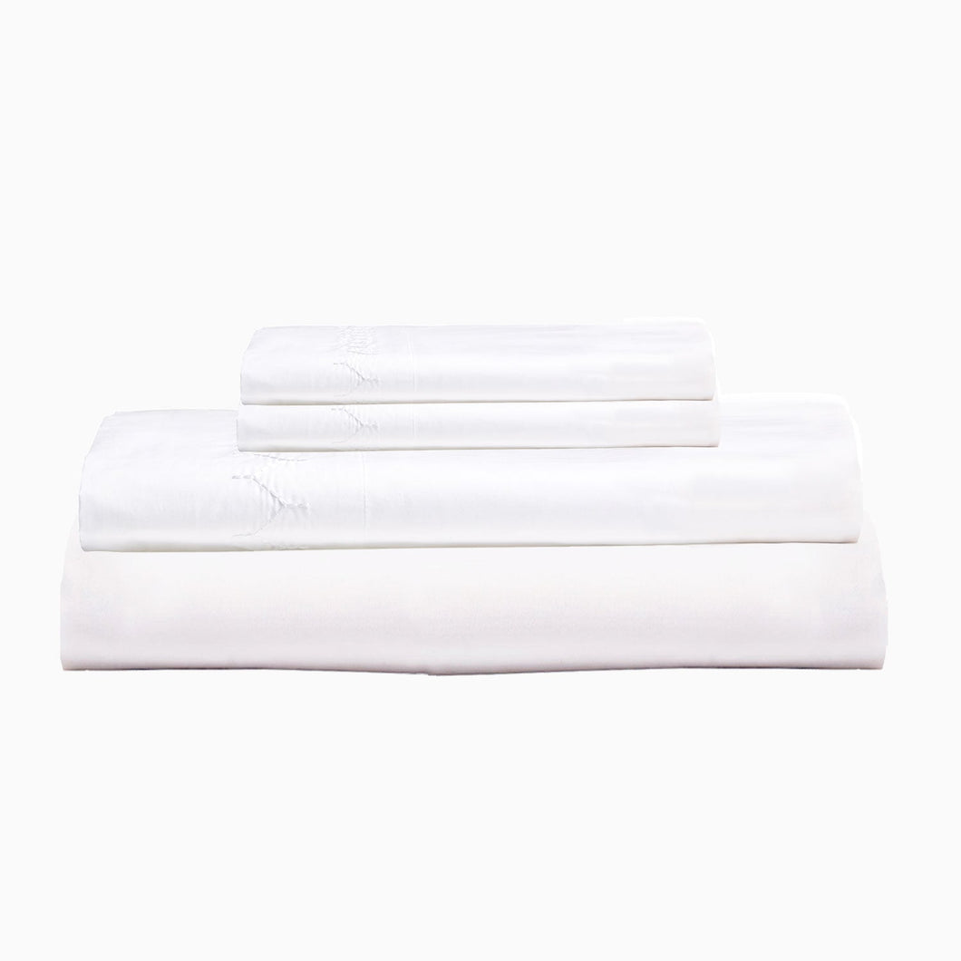 Stitched White Organic Sheet Set, Full/Queen