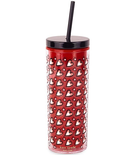 Acrylic Tumbler with Straw, Valentine's Hearts