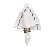 Load image into Gallery viewer, White &amp; Cobalt Herringbone Dinner Napkin
