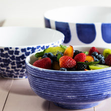 Load image into Gallery viewer, Santorini Stripe Medium Footed Serving Bowl
