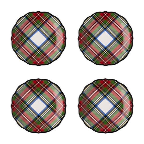 Stewart Tartan Cocktail Plates, Set/4